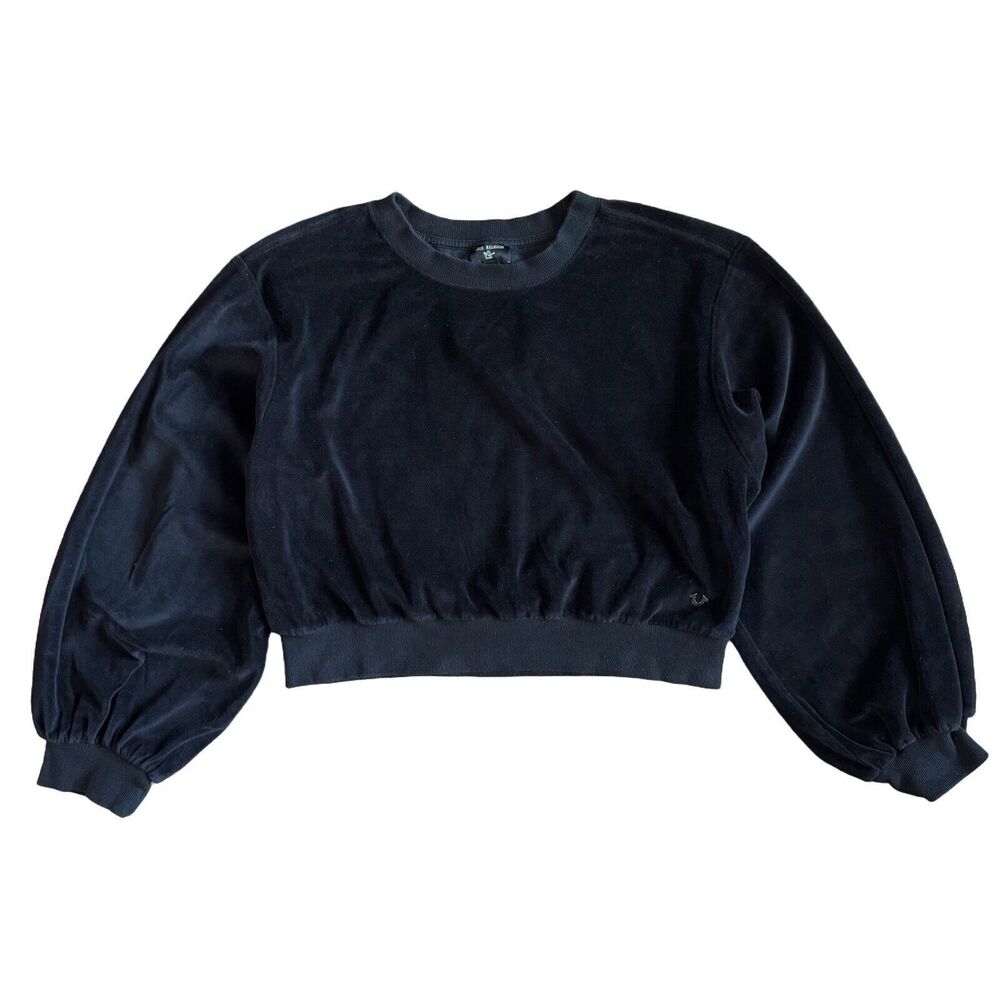 True Religion Velour Cropped Pull Over Top Size L Womens Velvet Black